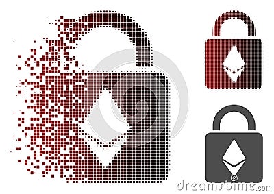 Dissolving Pixel Halftone Ethereum Lock Icon Vector Illustration