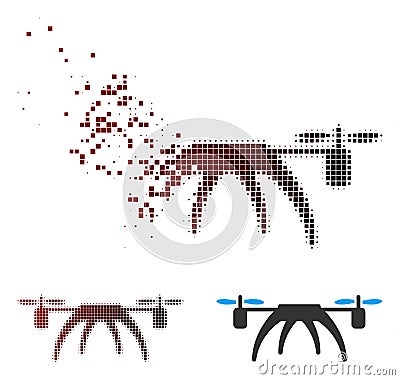 Dissolving Pixel Halftone Rotorcraft Icon Vector Illustration