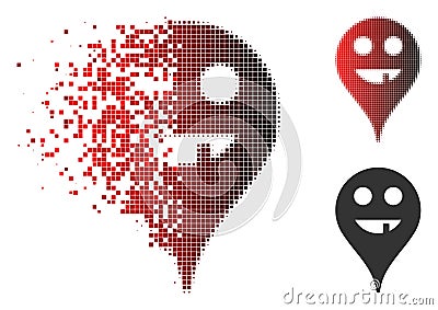 Dissolving Pixelated Halftone Toothless Smiley Map Marker Icon Vector Illustration