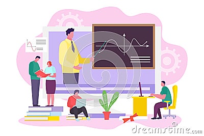 Distance education concept. E-learning banner. Online education or library Cartoon Illustration