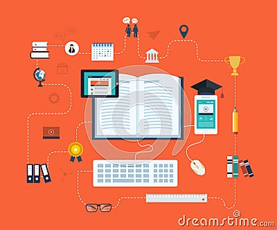 Distance education and e-learning Vector Illustration