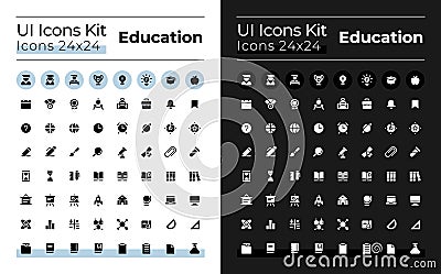 Distance education glyph ui icons set for dark, light mode Vector Illustration