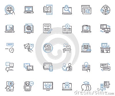 Distance education line icons collection. E-learning, Remote, Virtual, Online, Interactive, Web-based, Digital vector Vector Illustration