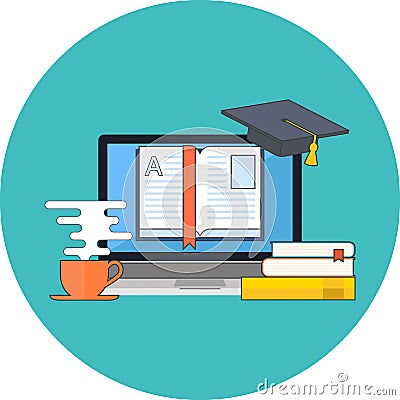 Distance education, online learning concept. Flat design. Vector Illustration