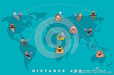 Distance job concept. Online business. Freelance. People Vector Illustration