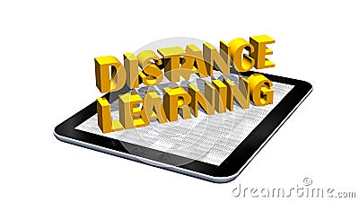 DISTANCE LEARNING - lettering shown over a tablet display - isolated on white background Cartoon Illustration