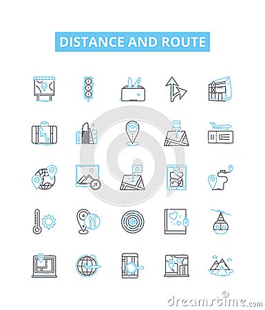 Distance and route vector line icons set. Distance, Route, Tracking, Map, Measurement, Path, Plan illustration outline Vector Illustration