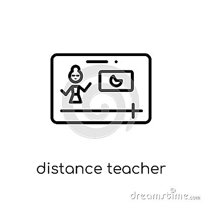 distance teacher icon. Trendy modern flat linear vector distance Vector Illustration