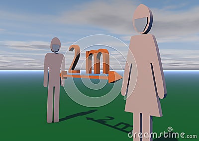 The distance is two meters. Safe distance between people with viral infection. 3d render Stock Photo