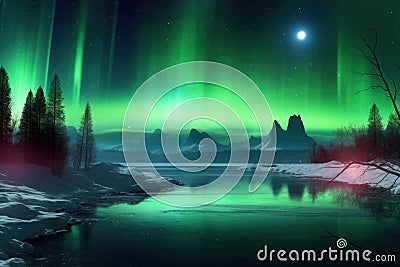 distant exoplanet with glowing auroras around poles Stock Photo