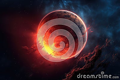 distant exoplanet with vivid, swirling atmosphere in a telescope view Stock Photo