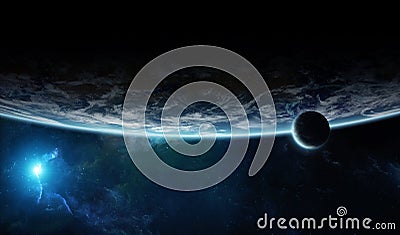 Distant planet system in space with exoplanets 3D rendering elem Stock Photo