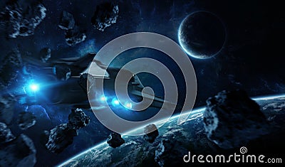 Distant planet system in space with exoplanets 3D rendering elem Stock Photo