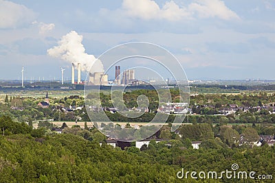 Distant Power Station in Rural Landscape Stock Photo