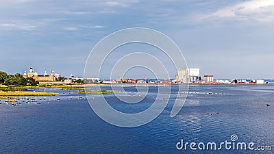 Distant view of the ancient castle and the harbor Stock Photo