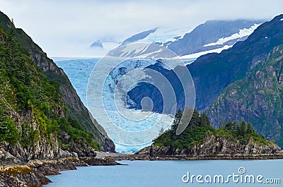 Distant view of a Holgate glacier in Kenai fjords National Park, Seward, Alaska, United States, North America Stock Photo