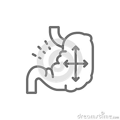 Distended stomach, abdominal distension line icon. Vector Illustration