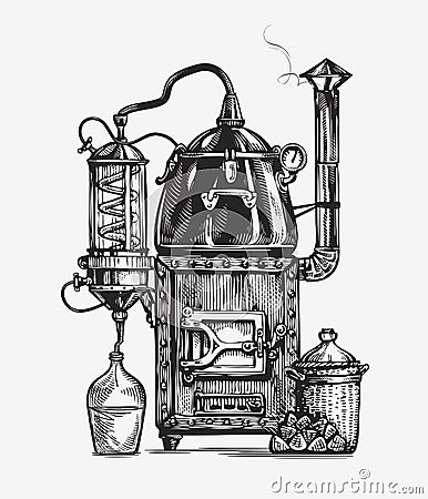 Distillation apparatus sketch. Hooch vector illustration Vector Illustration