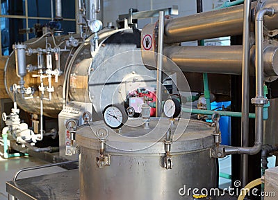 Distillation of essential oils in factory Stock Photo