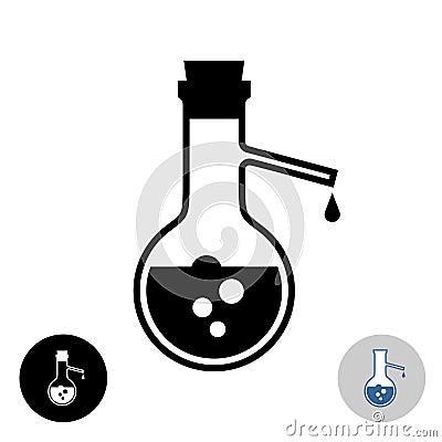 Distillation flask icon. Chemistry lab round flask Vector Illustration