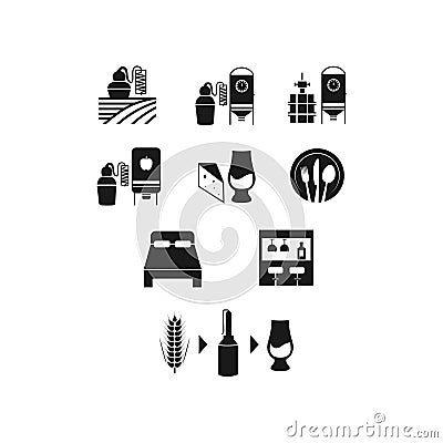 Distilling vinification fermentation vector icon set pack Vector Illustration