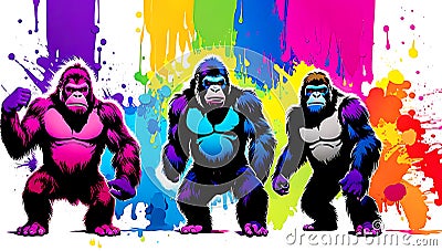 A distinct king kong arrayed horizontally, each embodying a separate rainbow hue Stock Photo