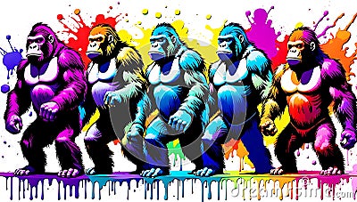 A distinct king kong arrayed horizontally, each embodying a separate rainbow hue Stock Photo