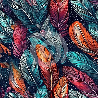 Distinctive feather texture pattern, feathers in mixed colors Cartoon Illustration