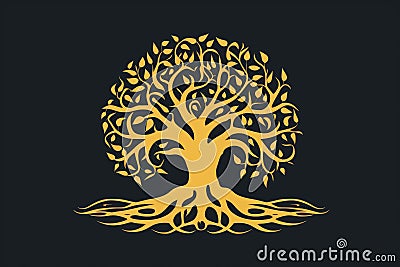 Distinctive Golden tree logo. Generate Ai Stock Photo