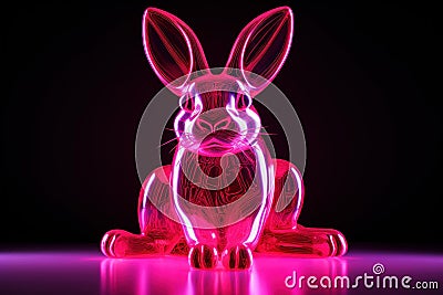 Distinctive Pink neon rabbit. Generate Ai Stock Photo