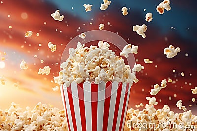 Distinctive Popcorn box background. Generate Ai Stock Photo