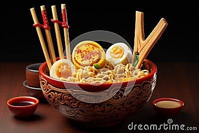 Distinctive Ramen bowl sticks. Generate Ai Stock Photo