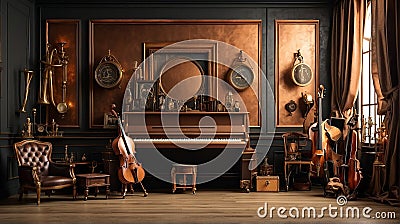 A distinctive victorian steampunk room stimulates creativity - A I generated Stock Photo