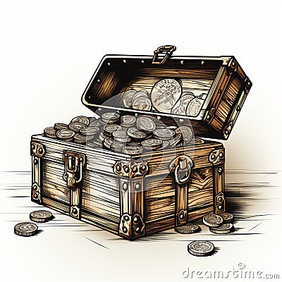 Vintage Coin Chest Clip Art - Unique Collectible Storage Stock Photo