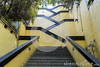Distinctive yellow staircase to the Former British Consulate at Takao of Kaohsiung, Taiwan Editorial Stock Photo