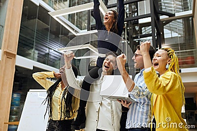 Distinguished career, young people are rejoicing at promotion Stock Photo