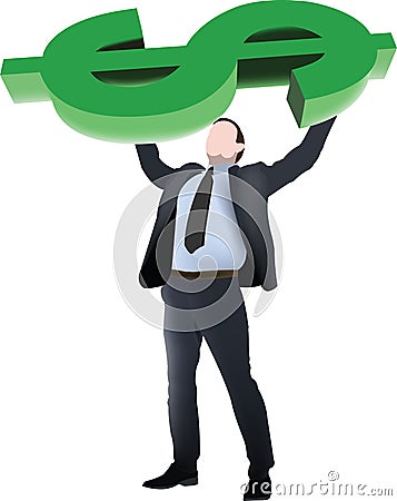 Distinguished executive person successfully raises dollar symbol Vector Illustration