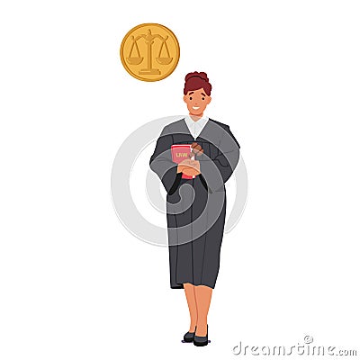 Distinguished Female Judge Character With A Professional Demeanor, Commanding Presence, And Sharp Intellect Vector Illustration