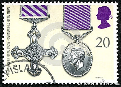 Distinguished Flying Cross and Medal UK Postage Stamp Cartoon Illustration