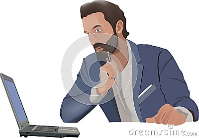 distinguished person in front of the desk thinks- Stock Photo
