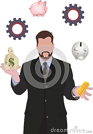 Distinguished person manager moves currency- Vector Illustration