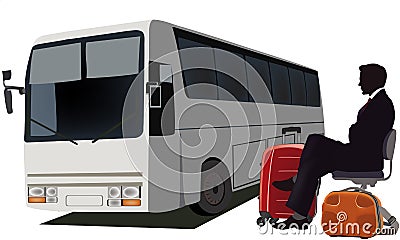 Distinguished person waits with suitcase arrival bus Vector Illustration