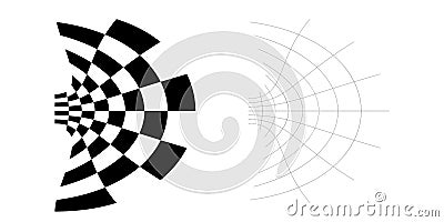 Distorted abstract geometric shape elements. Deformation, distortion warp, tweak effect on checkered, grid, mesh surface Vector Illustration