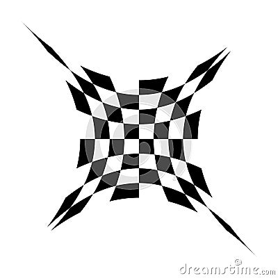 Distorted abstract geometric shape elements. Deformation, distortion warp, tweak effect on checkered, grid, mesh surface Vector Illustration