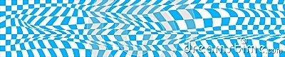 Distorted blue and white chessboard background. Chequered optical illusion effect. Psychedelic pattern with squares Vector Illustration