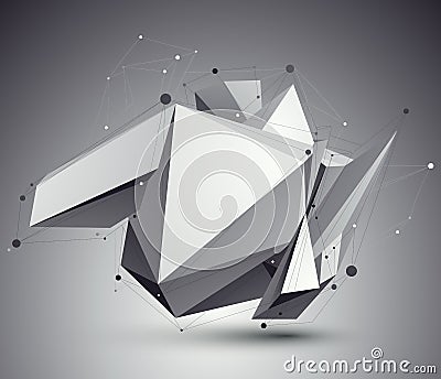 Distorted 3D abstract object with lines and dots Vector Illustration