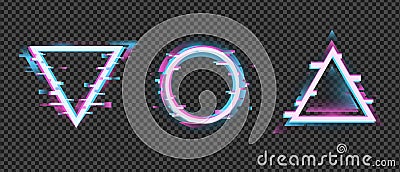 Distorted geometric frame. Color change crash triangular and round frame. Vector Illustration