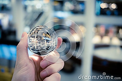 Distorted view through the glass globe airport Stock Photo