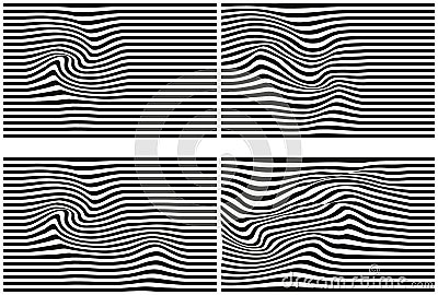 Distorted wave grid monochrome texture lines. Editable abstract mesh dynamical rippled surface. Stock Photo