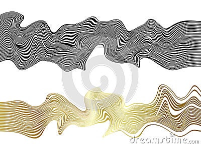 Distorted wave monochrome texture. Abstract dynamical rippled surface. Vector stripe deformation background. Vector Illustration